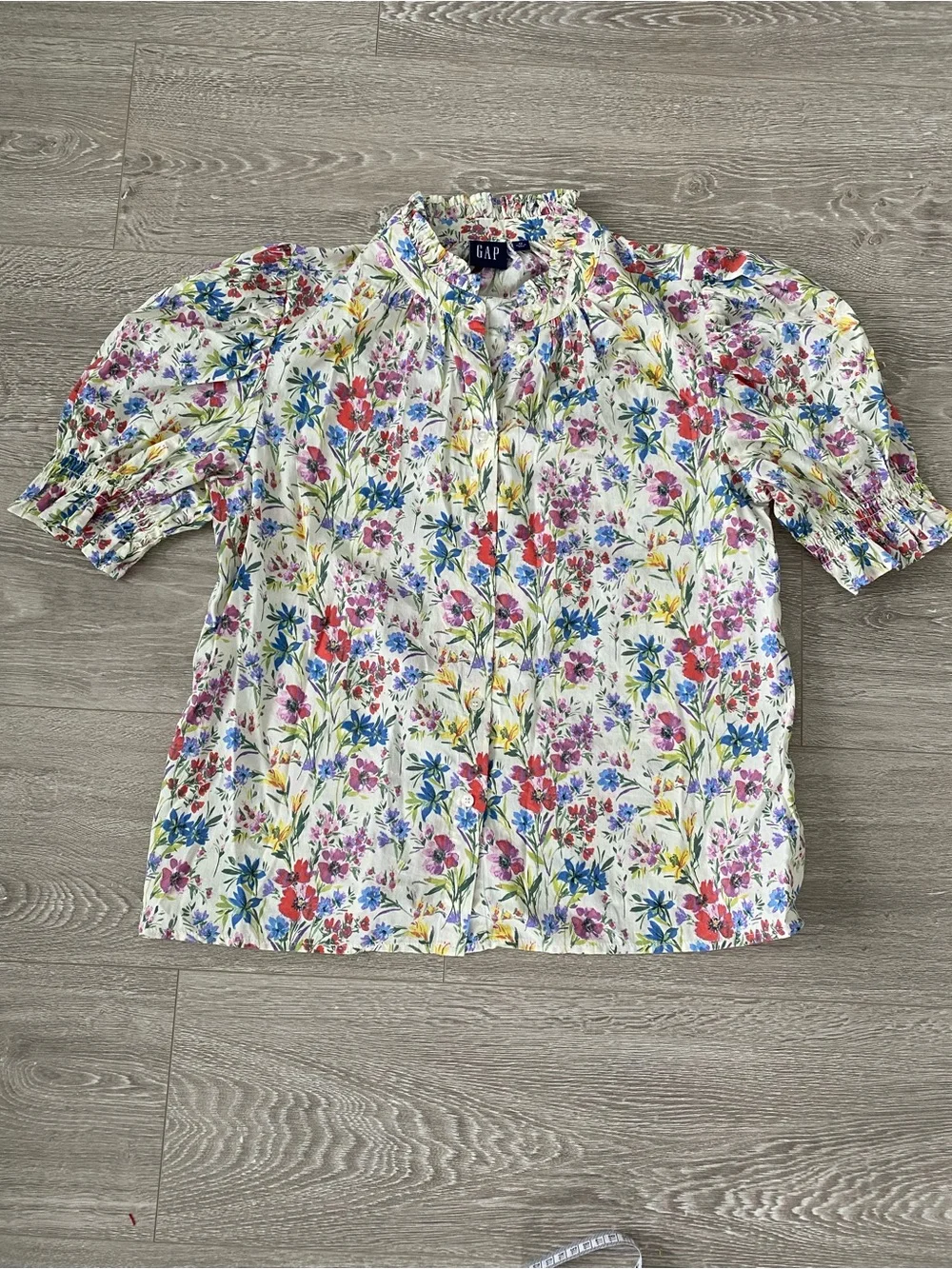 Brand New - Gap Multicolor Floral Puff-Sleeve Button Front Top - 100% Cotton