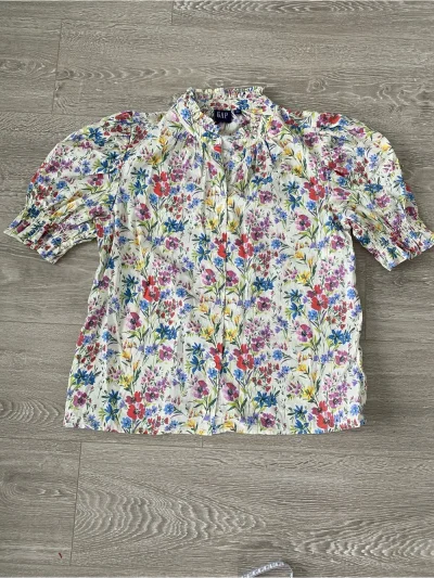 Brand New - Gap Multicolor Floral Puff-Sleeve Button Front Top - 100% Cotton