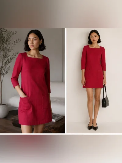 Designer - Red Mini Shift Dress With Patch Pockets