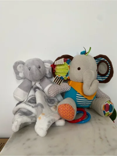 Infant Stuffed Animal Set Of 2 Elephants- Security Blanket