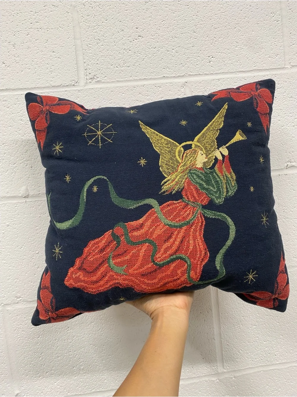 Christmas Tapestry Pillow | Angel Holiday Decor