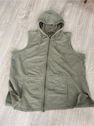 Size Xl - Cotton Ginny- Sleeveless Zip Hoodie Vest In Olive Green