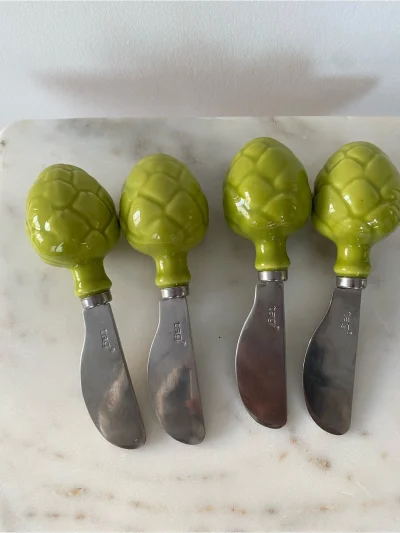 Green Artichoke Cheese Spreader Knives Set Of 4 Stainless Steel Appetizer Knives