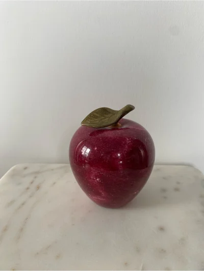 Alabaster/ Marble Apple With Brass Leaf
