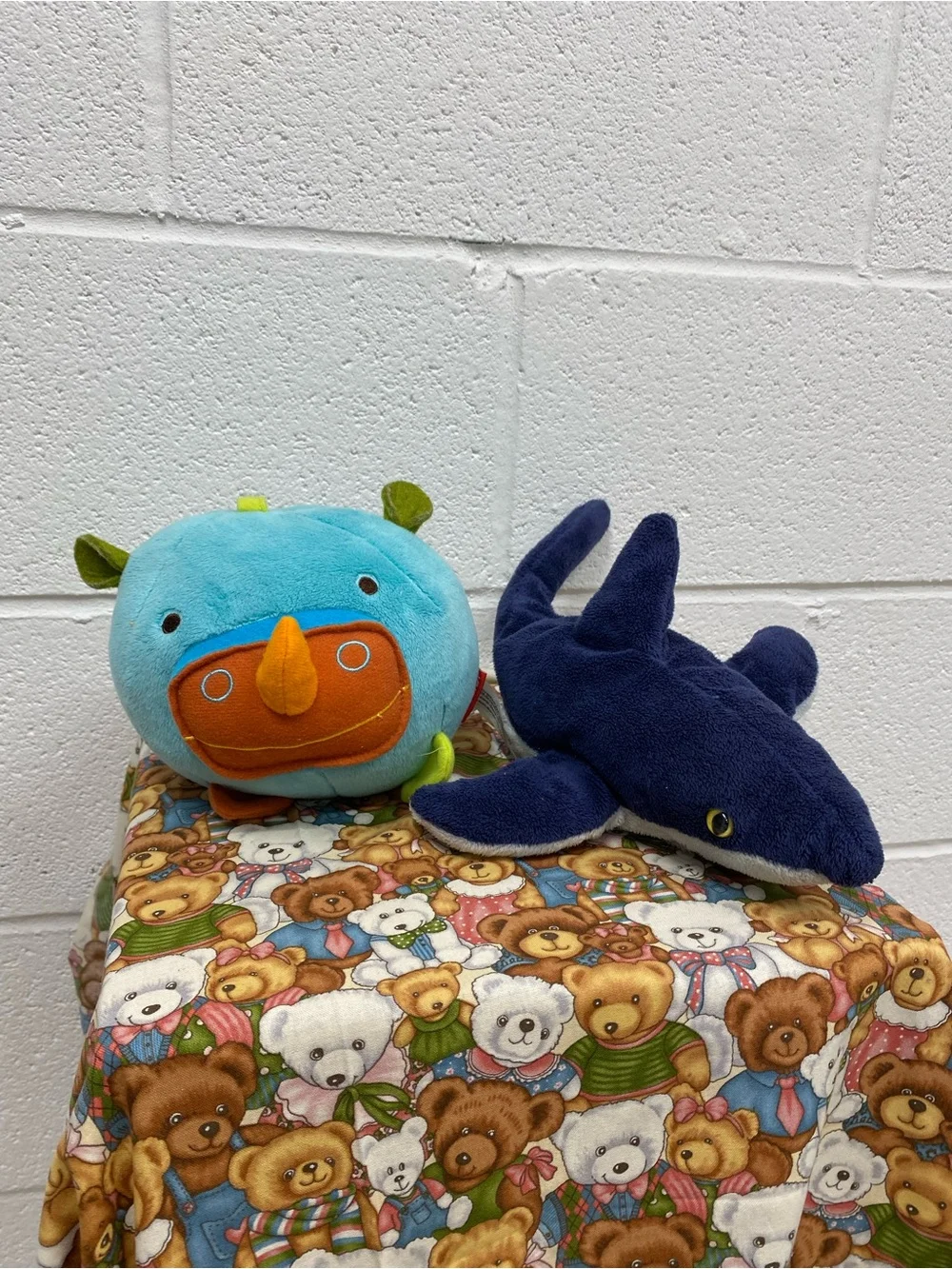 Set Of 2 - Plush Rhino And Shark Puppet Toy Set - Blue And Navy