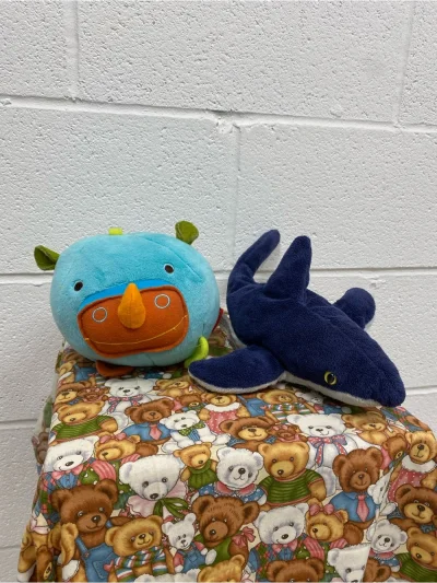 Set Of 2 - Plush Rhino And Shark Puppet Toy Set - Blue And Navy