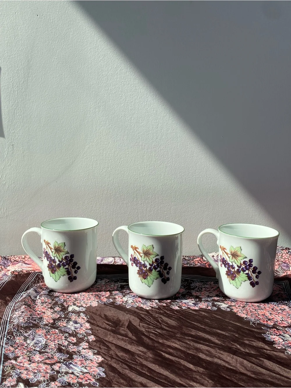 Set Of 3 Royal Worcester Evesham Vale Fruit Pattern Porcelain Mugs