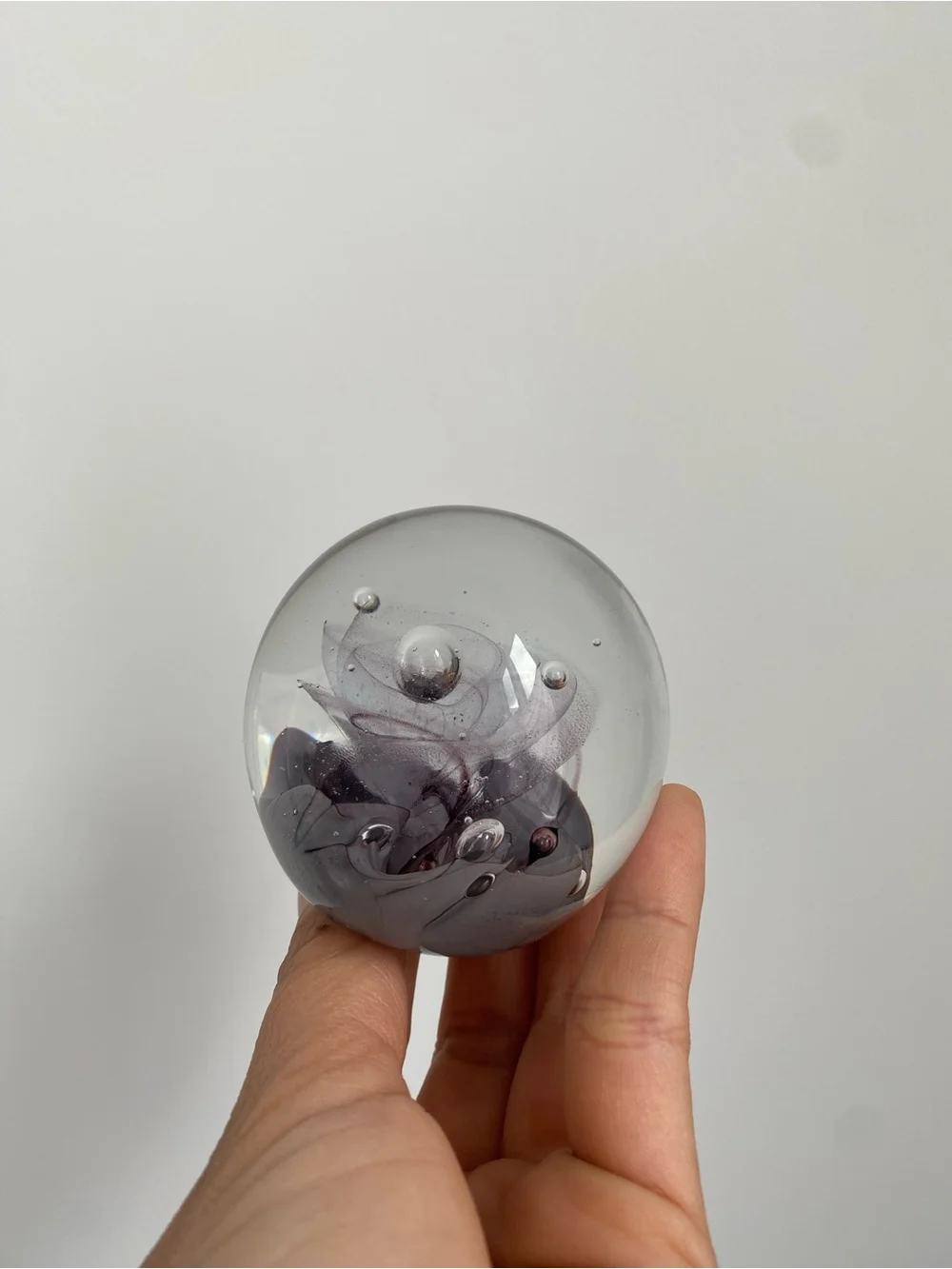 Paper Weight - Glass Art Sphere With Swirling Smoke Effect - Purple Rose