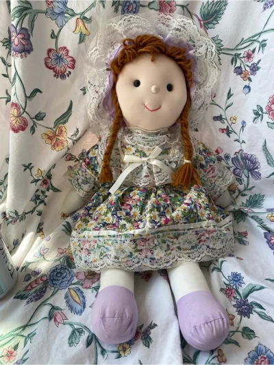 Handmade Rag Doll With Floral Dress And Lace Bonnet