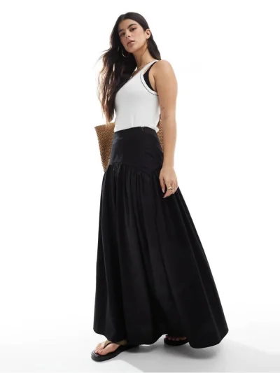 New - Size 6 - Asos Design Drop Waist Maxi Skirt In Black -100% Cotton