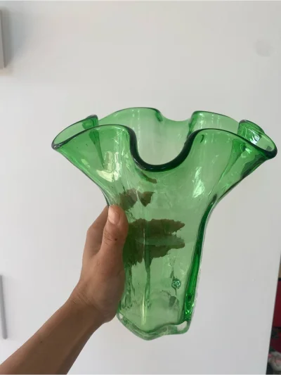 Stunning Green Handblown Glass Vase