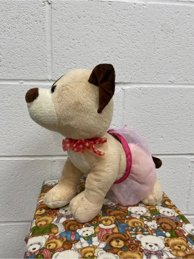 - Plush Puppy Toy With Pink Tutu And Polka Dot Bow