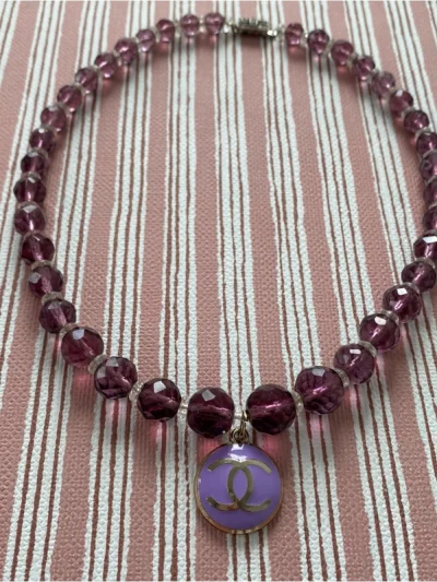$165 True Purple Beaded Necklace With Lavender Cc Pendant