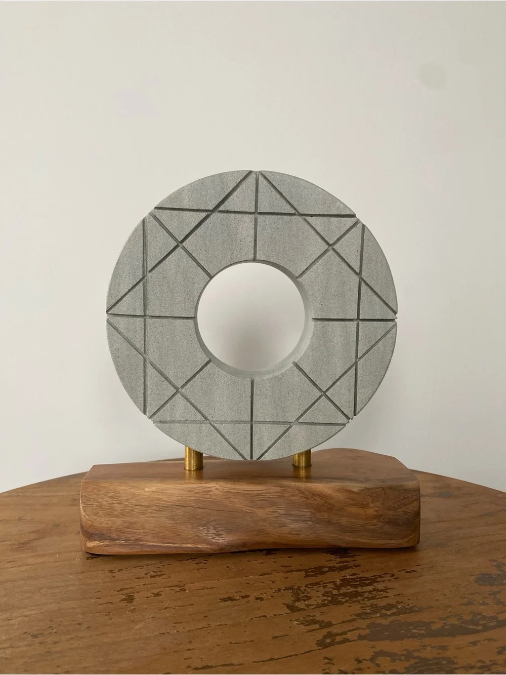 Hand Carved - Real Stone Sculpture With Wooden Base