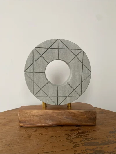 Hand Carved - Real Stone Sculpture With Wooden Base