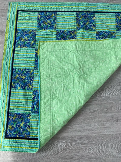 Lizard Print - Blue & Green Patchwork Baby Quilt / Small Blanket