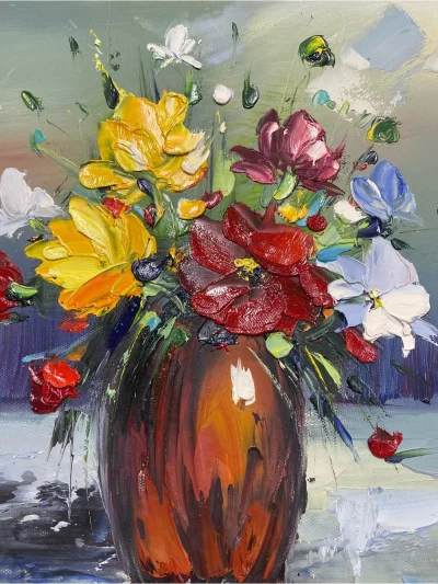 Original Floral Still Life Painting On Canvas | Romantic Flower Bouquet 12 Inch