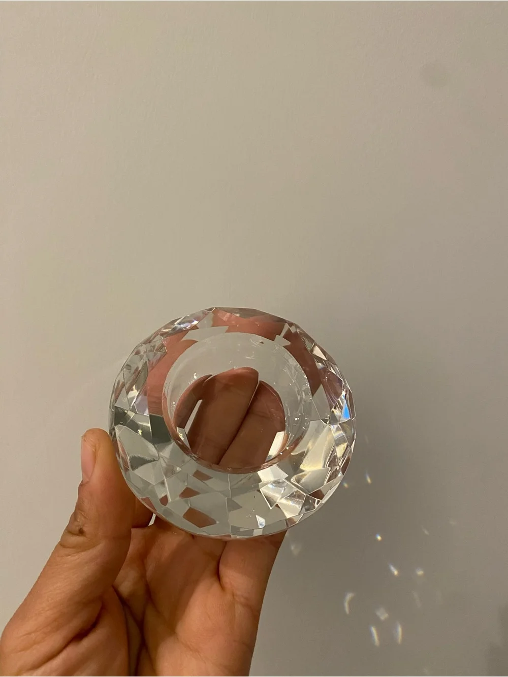 Faceted Crystal Diamond Candle Holder/ Paperweight - Clear