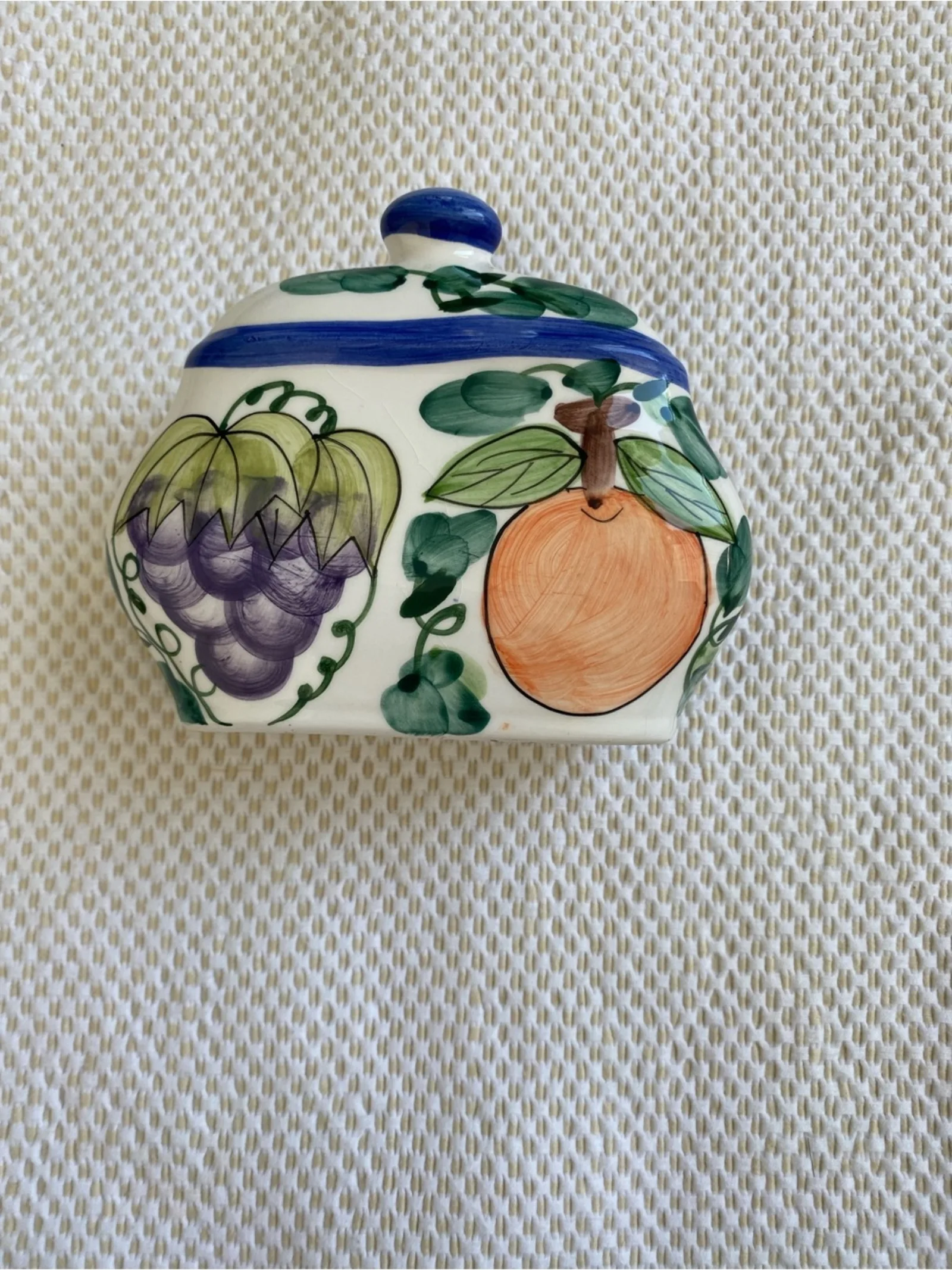 Vintage Hand-Painted Fruit Ceramic Napkin Holder