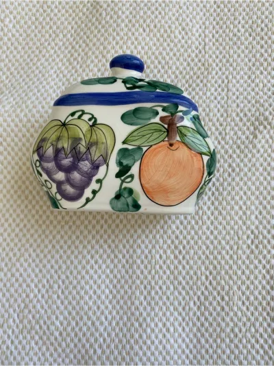 Vintage Hand-Painted Fruit Ceramic Napkin Holder