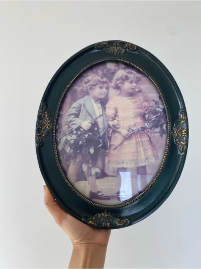 -Style Cottage Core Oval Decorative Picture Frame In Dark Green With Gold