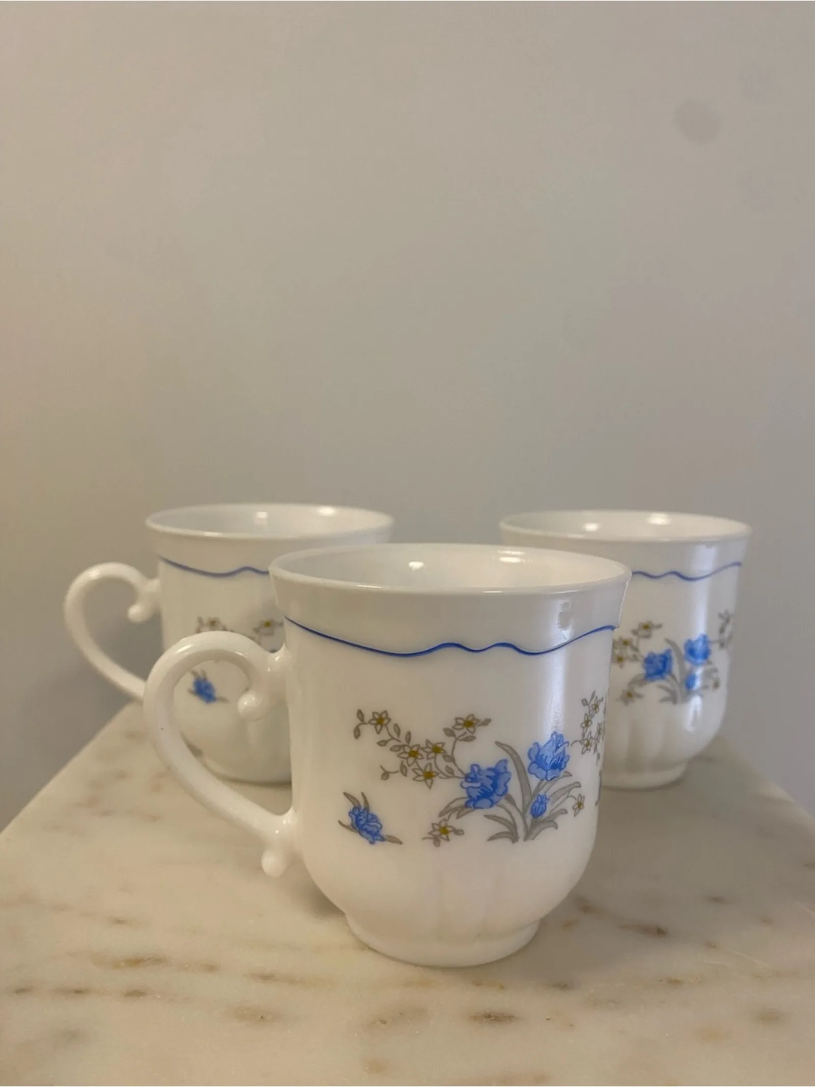 Vintage Arcopal France milk glass teacup set of 3