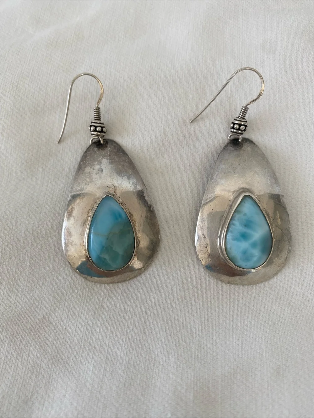 Sterling Silver Natural Larimar Statement Earrings- Genuine Gemstone- Orig. $345