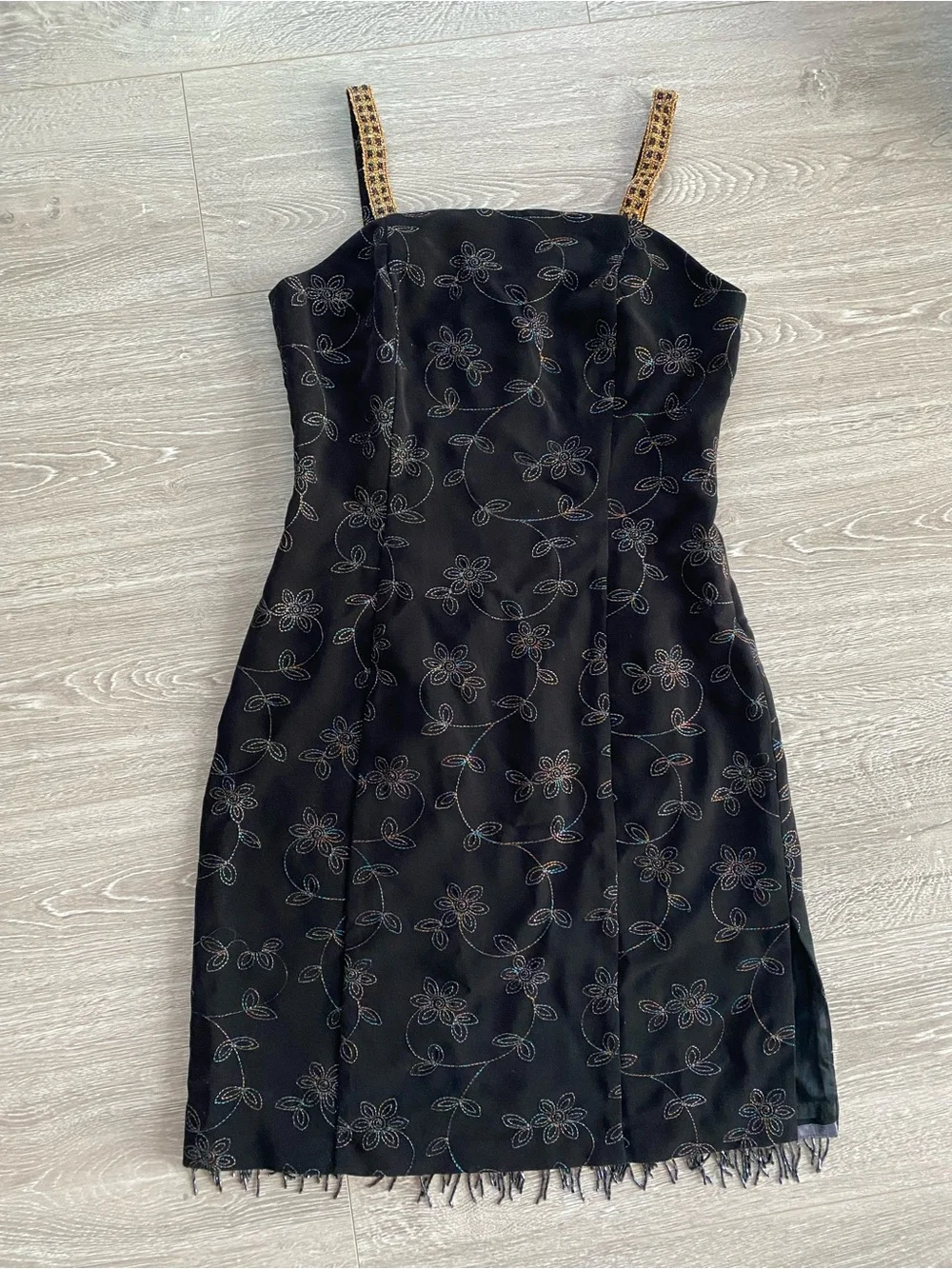 Collector Piece Black Embroidered Mini Dress With Bead Details