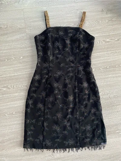Collector Piece Black Embroidered Mini Dress With Bead Details