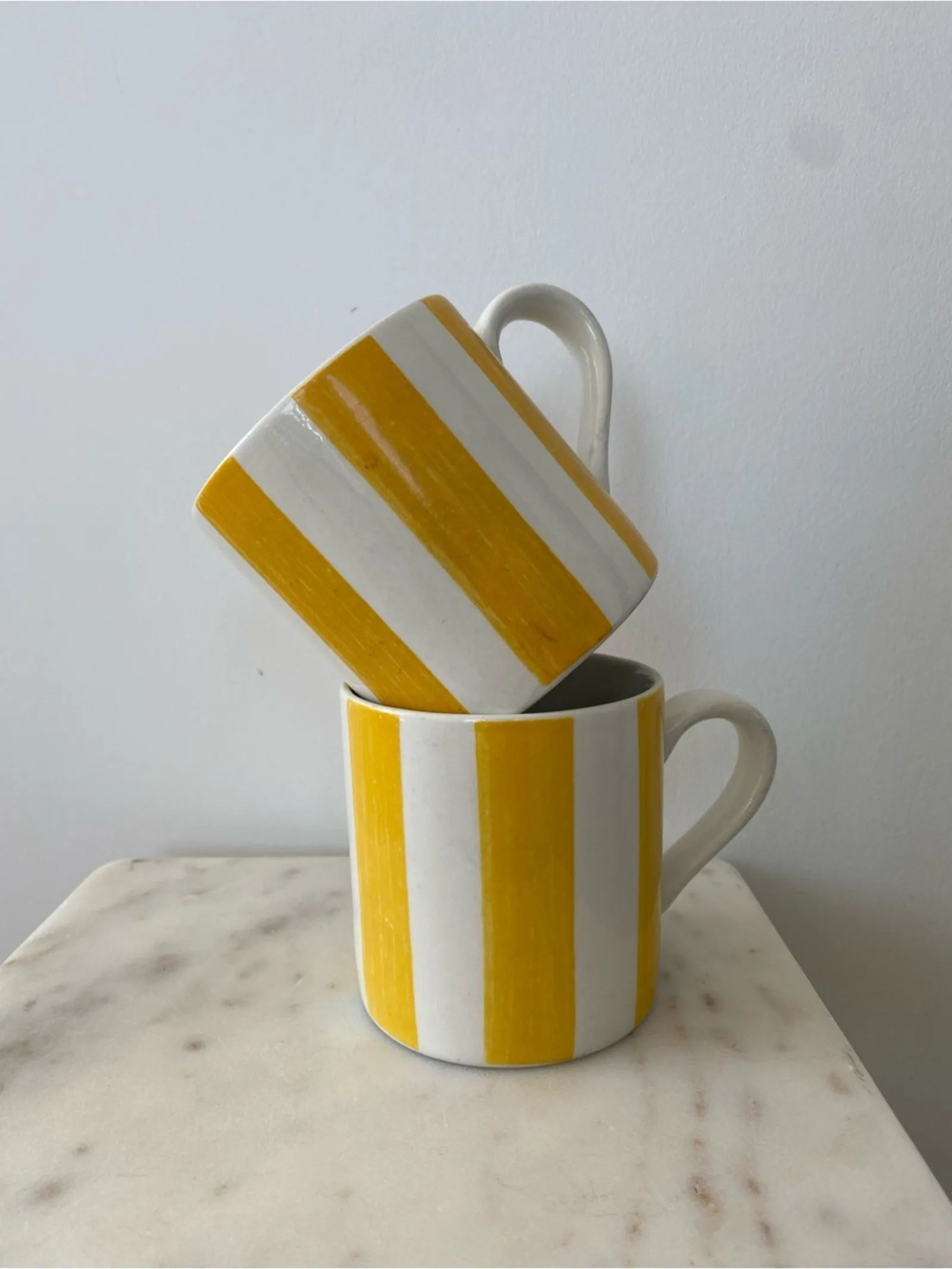 Vintage Staffordshire England Yellow & White Striped Ceramic Mug Set