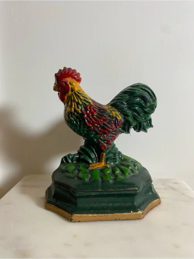 Cottage Core Hand Painted Rooster Cast Iron Door Stopper - Bookend