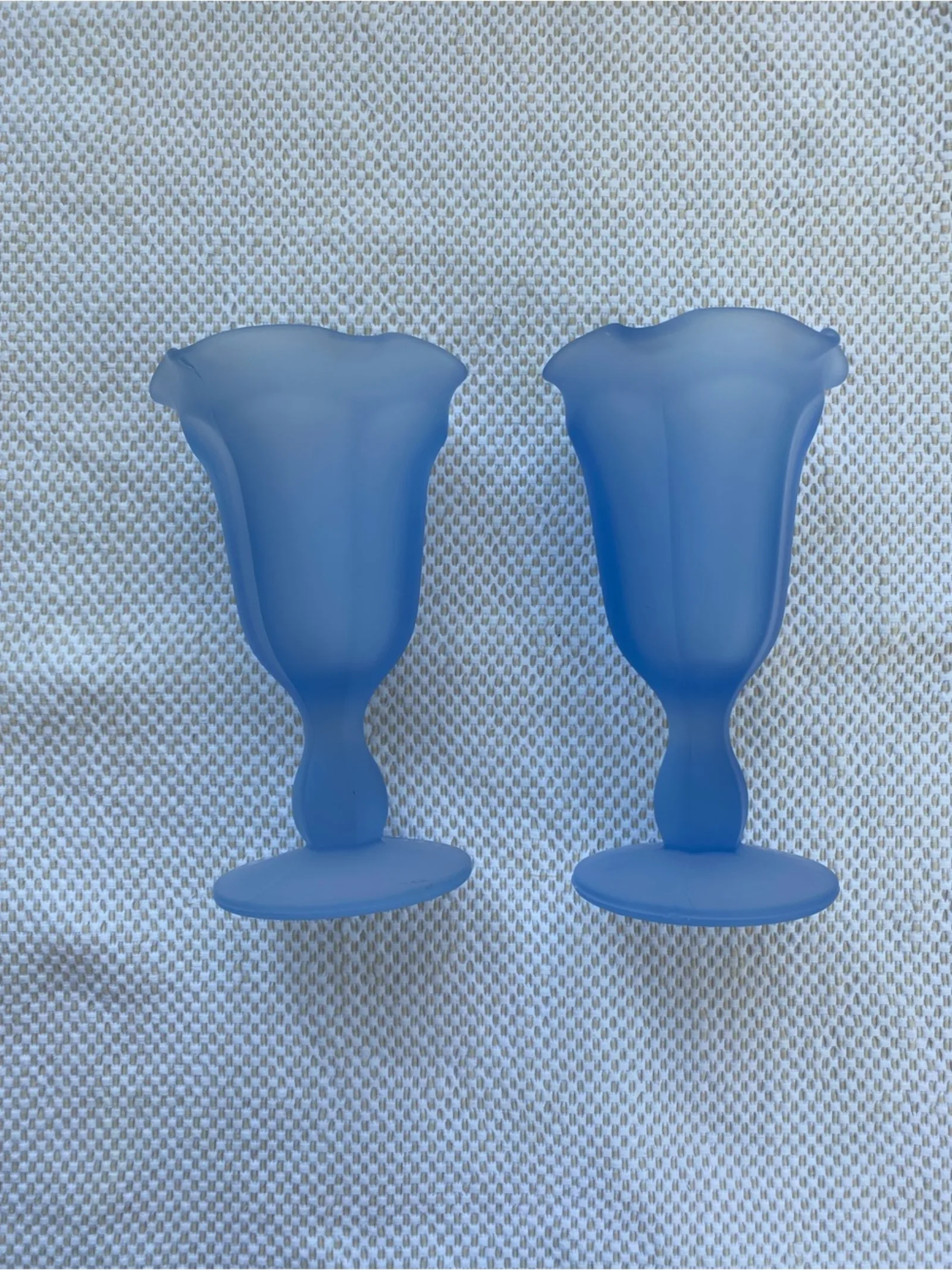 Pair of Indiana Glass Blue Frosted Glass Goblets