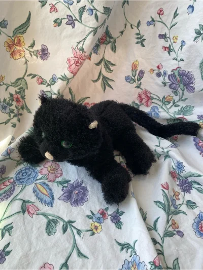 Ganz Black Plush Cat Tail Accent With Heart Tag