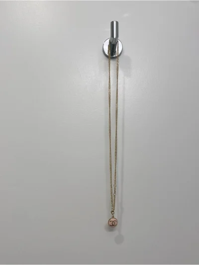 $65 Up Cycled Gold Chain Necklace With Pink Enamel Medallion Button Pendant