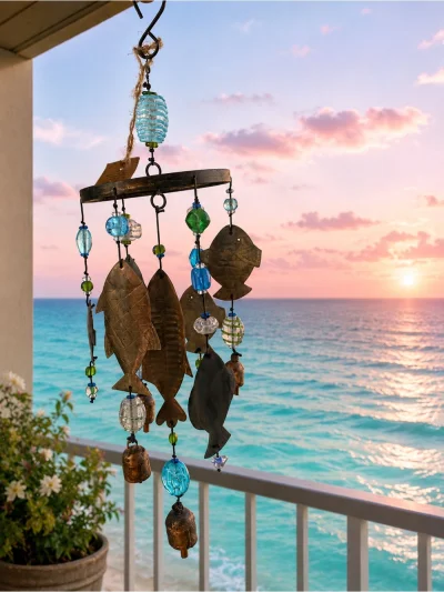 Coastal Fish Wind Chime - Glass Beads | Nautical Beach Cottage Decor | Handmade