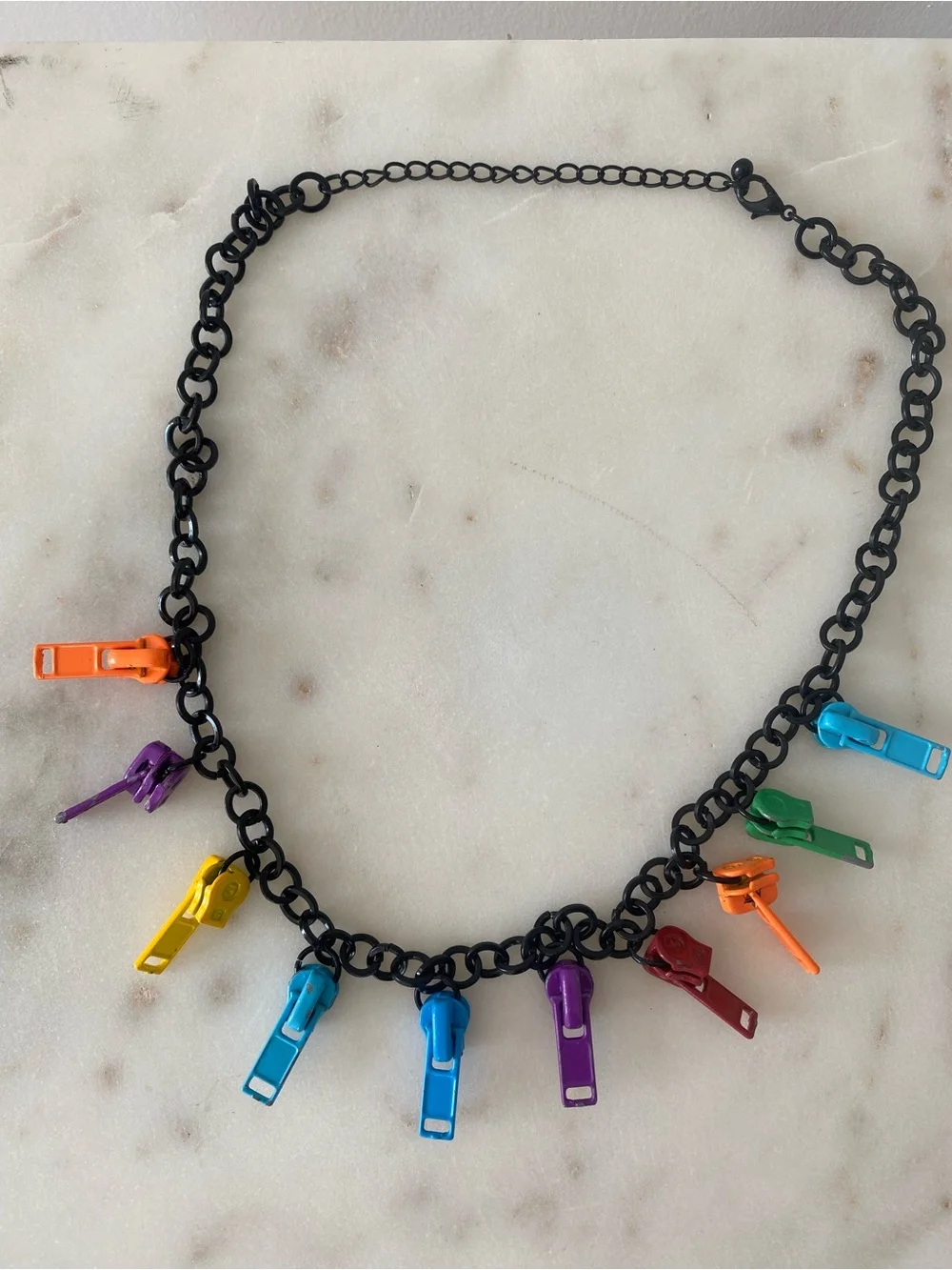 Multicolor Zipper Charm Necklace On Black Chain