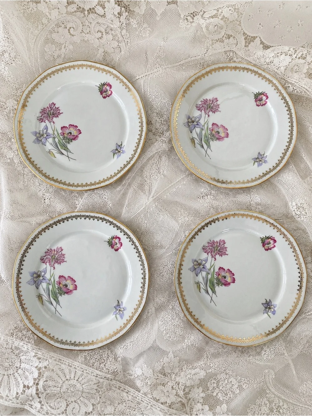 Set Of 4 Porcelaine Française Floral Dessert Plates | Limoges Style Fine