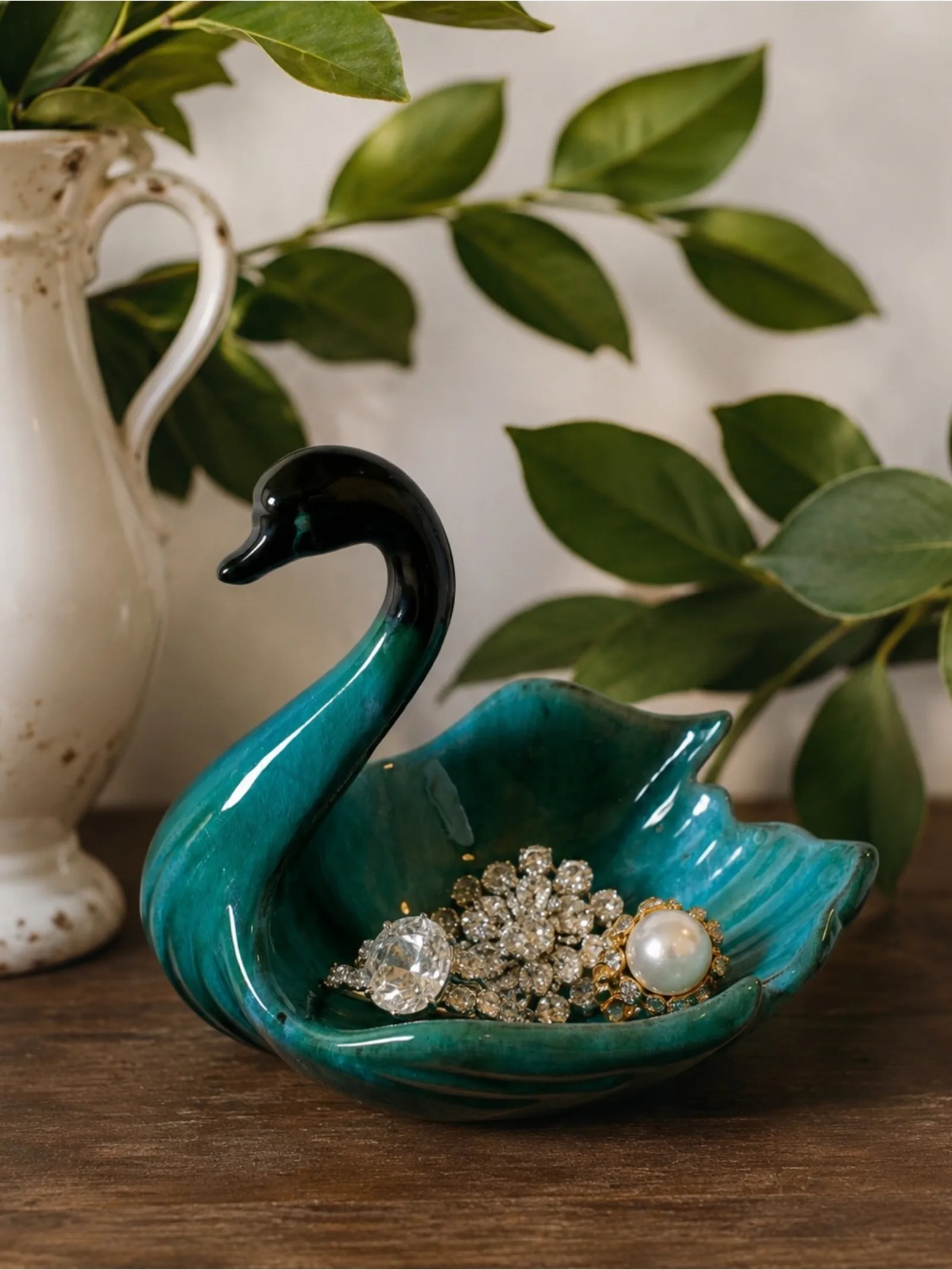 Blue Mountain Pottery- Teal Swan Decorative Bowl/ trinket dish
