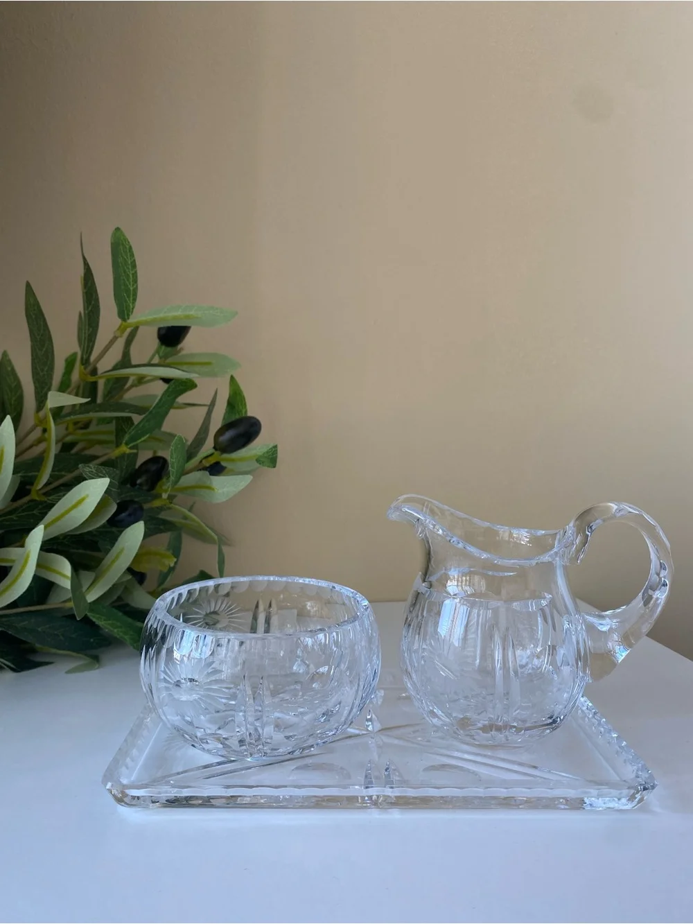 Crystal Cream Sugar Set With Tray