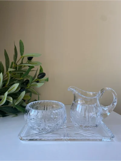 Crystal Cream Sugar Set With Tray