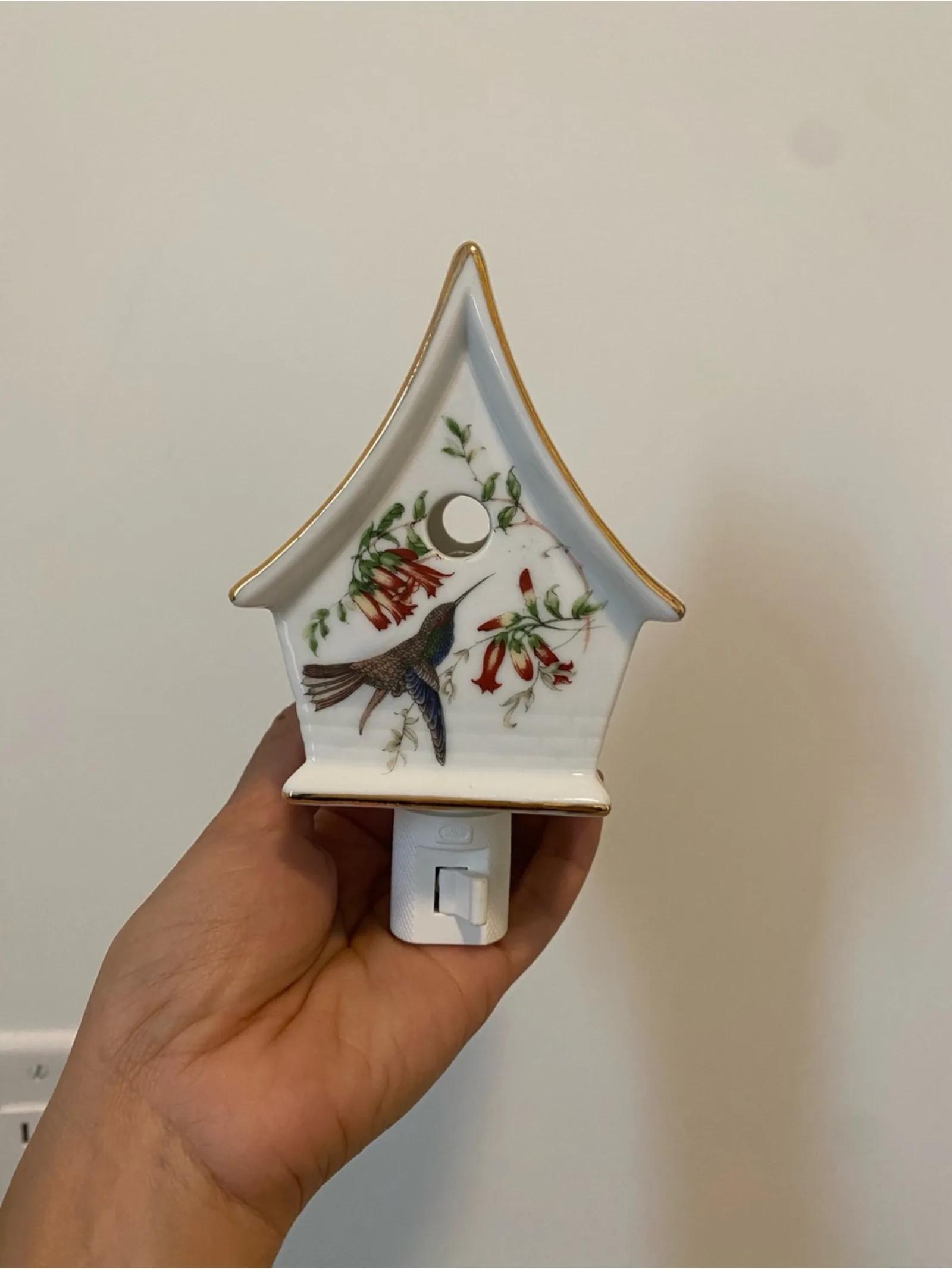 Vintage style - Whimsical Bird & Floral Italian Porcelain Night Light
