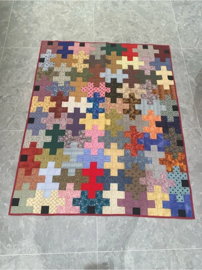 Handmade Puzzle Piece / Jigsaw Patchwork Quilt – Colorful Scrappy Throw