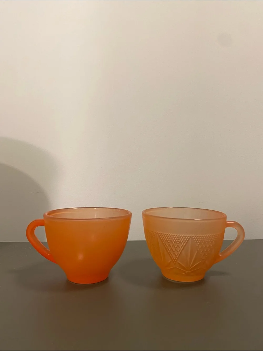 Peach Glass Teacup Set Of 2 Mismatched Kig & Firna Indonesia Retro