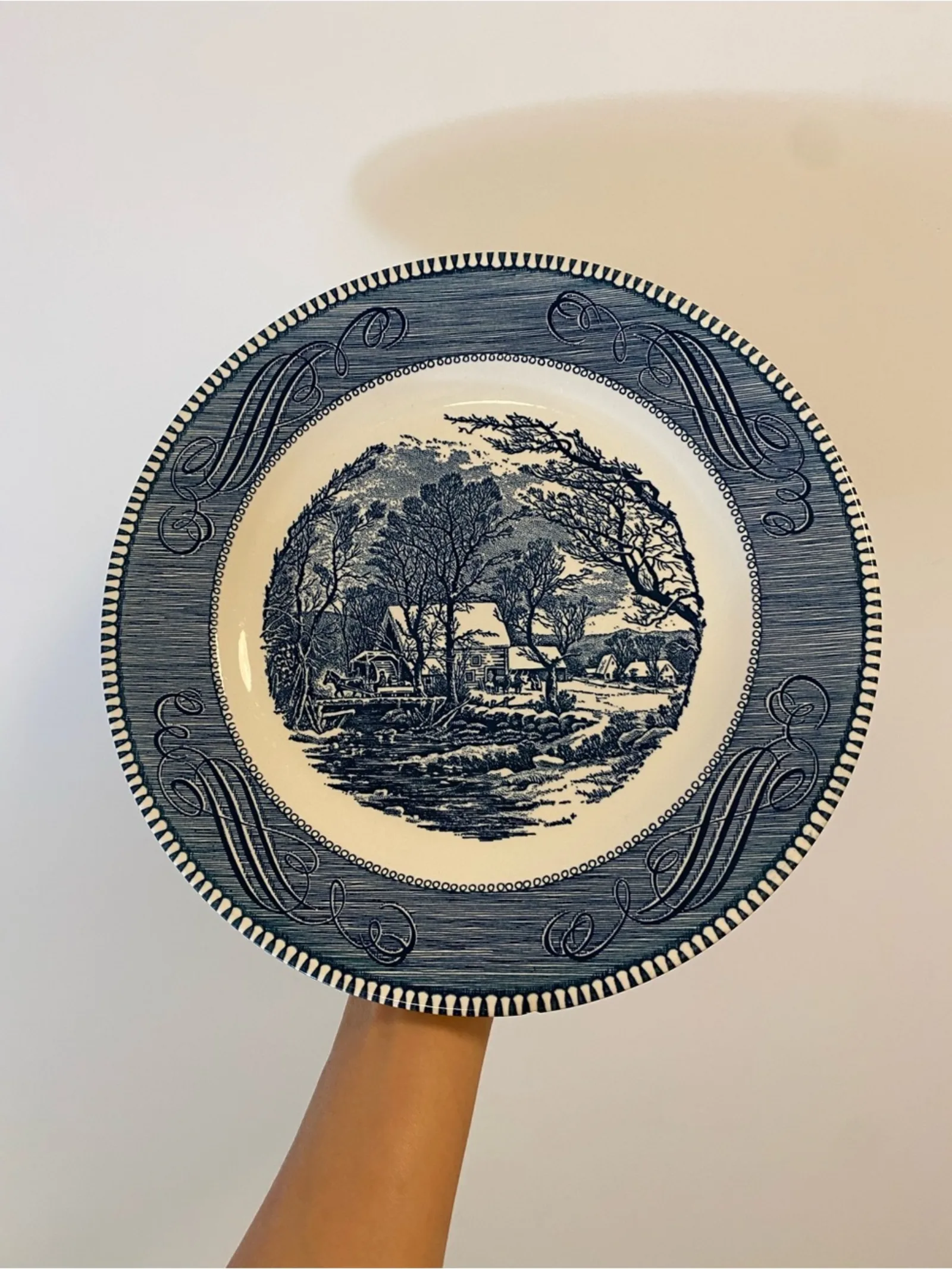 Vintage Royal China Blue Currier and Ives Homestead 10" Old Grist Mill Plate