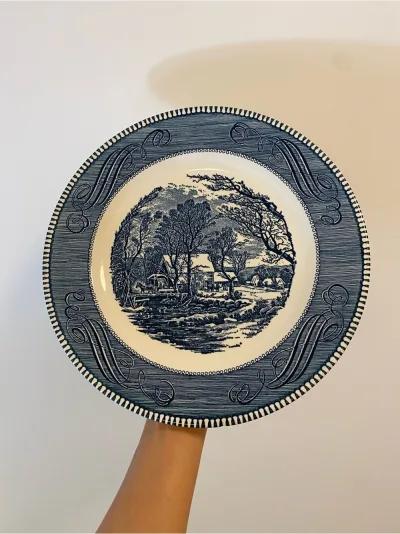 Vintage Royal China Blue Currier and Ives Homestead 10" Old Grist Mill Plate