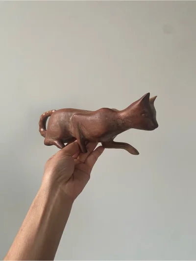 Hand Carved Wooden Cat Figure/ Sculpture