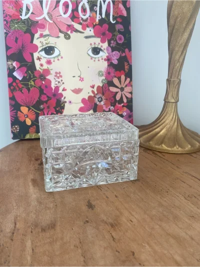 Pressed Cut Glass Vanity Trinket Jewelry Box With Lid