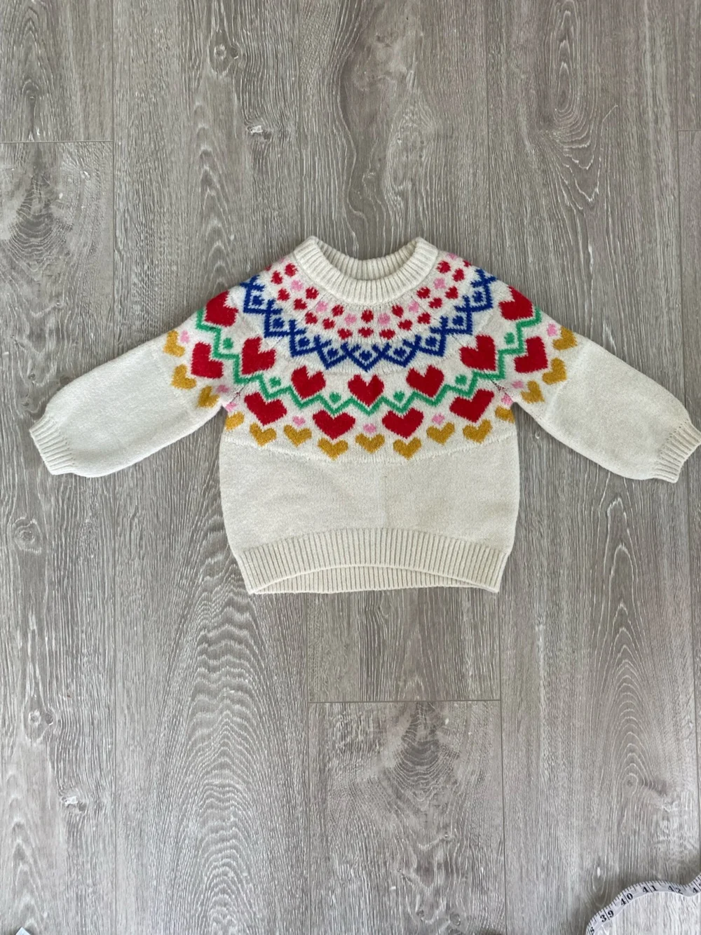 12Month - 18M - Cream Fair Isle Heart Pattern Baby Sweater