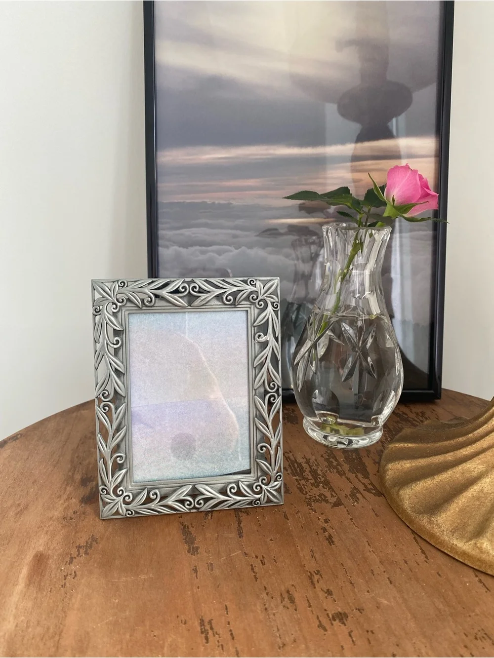 Small Ornate Silver Decorative Photo Frame - Silver Tone Metal
