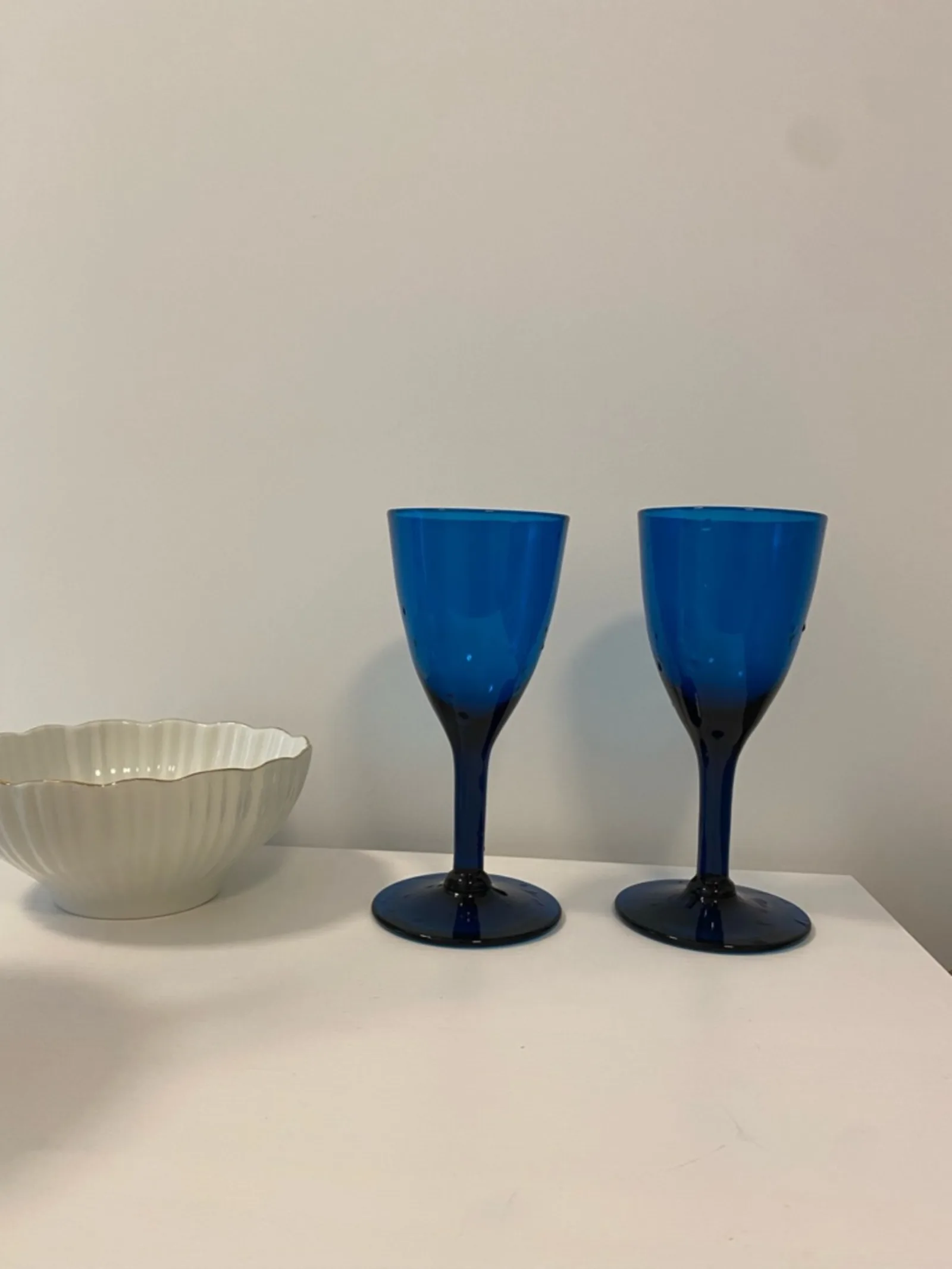 Vintage Cobalt Blue Glass Wine Goblets - Set of 2